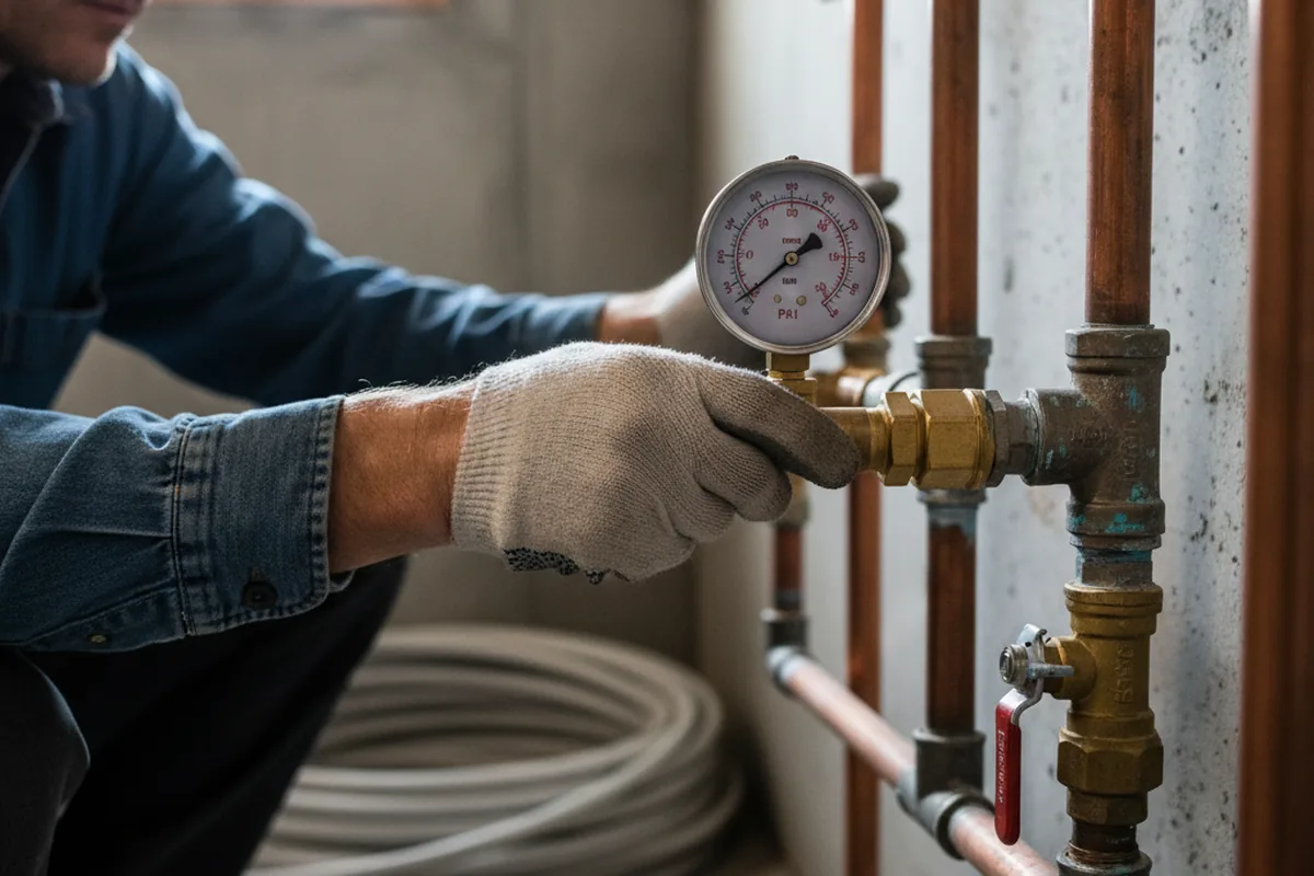 Pressure testing a repaired line during Water Line Repair in Le Roy